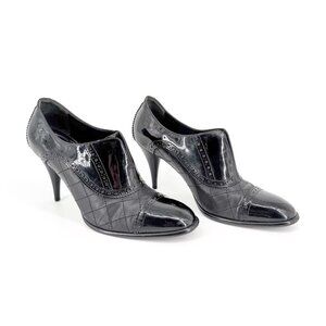 Chanel Black Brogue Ankle Booties Size 40 US 9-9.5 Women's Quilted Leather Heels